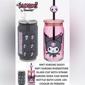 NWT KUROMI DUO TUMBLER & NWT KUROMI RHINESTONE GLASS CUP SET! 5 ⭐️’S FOR BOTH!